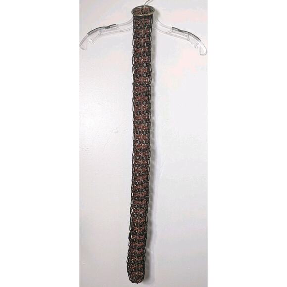 Vintage Bronze Tone Buckle Italian Leather Braid Tweed Belt 36.25\